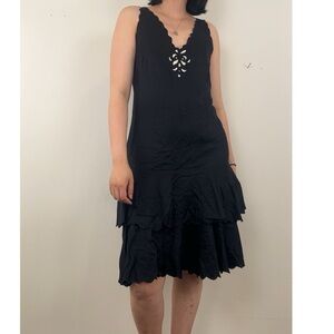 Vintage Jacobson Made in France Black Silk Scalloped Midi Dress